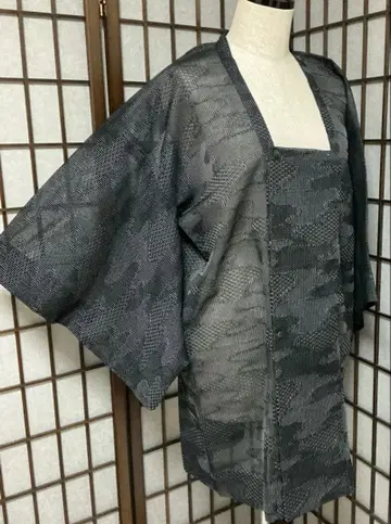 b765 화학 섬유 여름용 도행 코트 블랙 베이스 새상품급 기모노