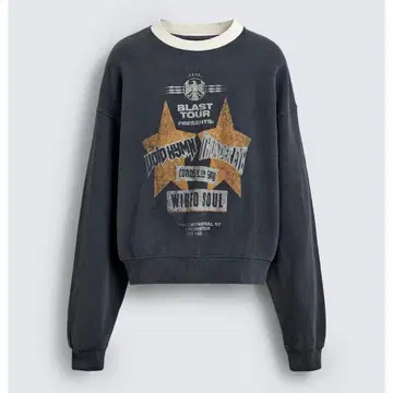 ZARA 워시드 프린트 스웻셔츠 카본 그레이 L