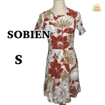 SOBIEN 꽃무늬 원피스 S 면 100% 반팔 플레어 일본제 도쿄 고급