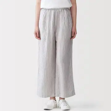 린넨 세탁 마감 이지 와이드 팬츠 S 사이즈 오프화이트 스트라이프