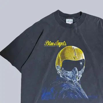 레어 USA제 ONEITA Blue Angels 양면 프린트 t셔츠 블랙