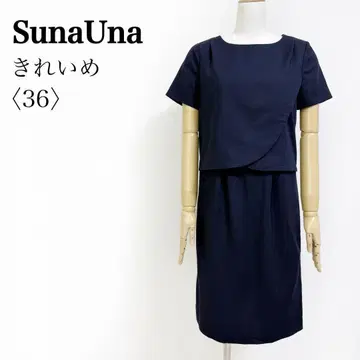 SunaUna 반팔 원피스 일본제 무릎 기장 네이비 36 깔끔한