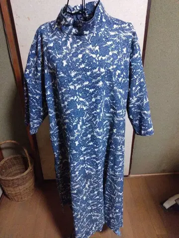 빈티지 원단 리메이크 원피스 네이비 나염 꽃무늬
