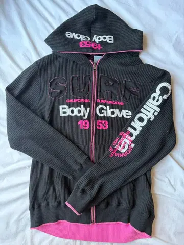BODY GLOVE 와플 지퍼 후드티 블랙 핑크