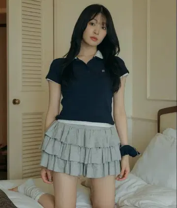 YUNA LAYERED PIQUE SHIRT & SCRUNCH Navy