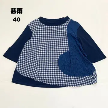 자우 센소유니코 이소재 티셔츠 체크 절개 코쿤 튜닉 40