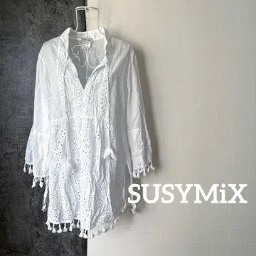 963 SUSYMiX 이탈리아제 레이스 블라우스 튜닉 V넥