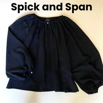 Spick and Span 볼륨 슬리브 블라우스 골드 버튼 다크 네이비 손세탁 가능
