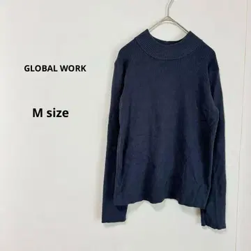 GLOBAL WORK 리브 니트 M 네이비 모크넥 긴팔