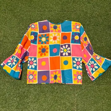 70s vintage 상의 블라우스 플레어 슬리브 히피