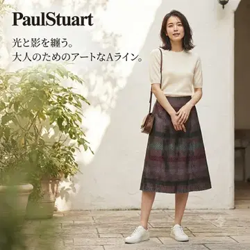 폴 스튜어트 실크 혼방 기하학 패턴 무릎 기장 A라인 스커트 M 사이즈
