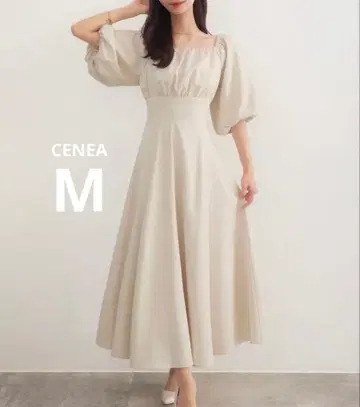 CENEA 2way 린넨 혼방 플레어 원피스 M 백 레이스업 컨디션 최상