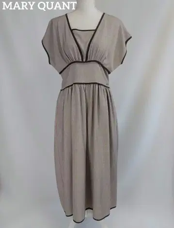 MARY QUANT 파이핑 롱 원피스 베이지 x 다크 브라운