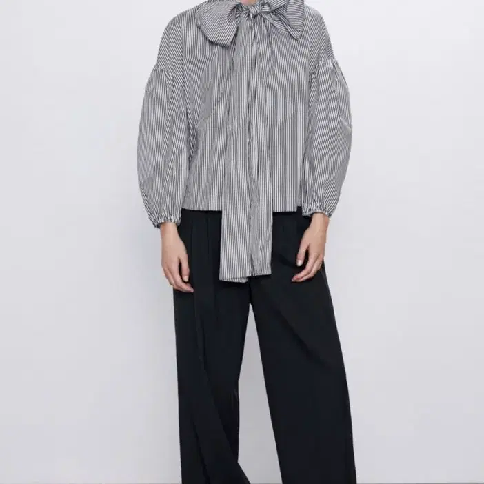 ZARA 자라 스트라이프 리본 블라우스
