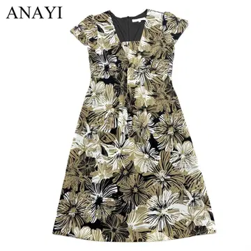 ANAYI 아나이 꽃무늬 원피스 반팔 플레어 올 패턴 일본제 고급