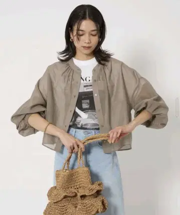 그린 라벨 릴랙싱 시어 개더 하오리 블라우스 모카