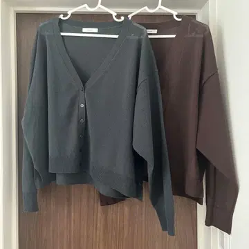 글로벌 워크 린넨 혼방 시어 V넥 가디건 긴팔 2개 세트