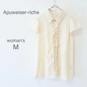 [아푸와이저 리셰] 반팔 블라우스 프릴 셔츠 아이보리 오피스 캐주얼
