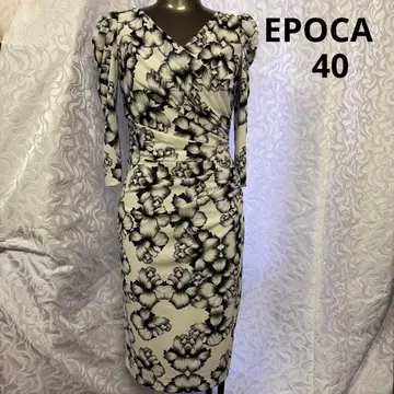 EPOCA 모노톤 꽃무늬 카슈쿨 무릎 기장 원피스 긴팔