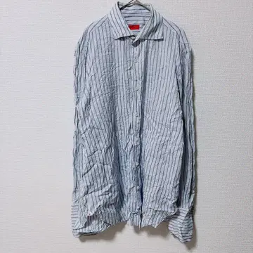 ISAIA 이자이아 스트라이프 셔츠 와이드 칼라 긴팔 이탈리아제