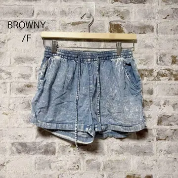 3550 [BROWNY] 숏팬츠 케미컬 워시 데님풍 F 밴딩