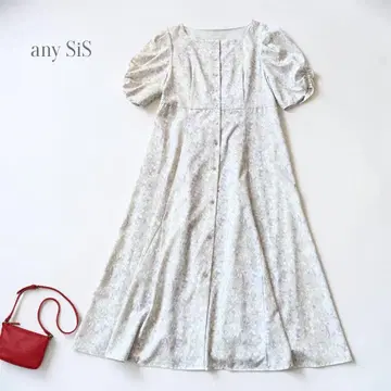 애니시스 플레어 원피스 라이트 그레이 계열 꽃무늬 3/5분 소매 봄/여름 롱