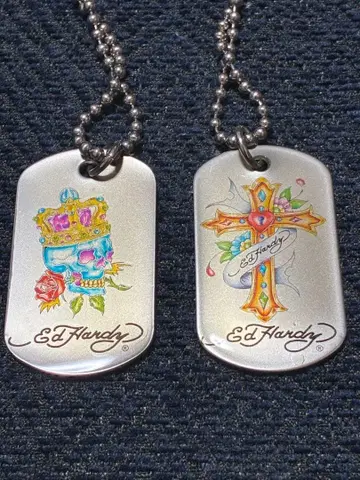 Ed Hardy 도그 태그 목걸이 2세트 스컬 크로스