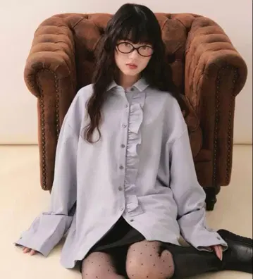 loin nuit 로완뉴이 뉴앙스 프릴 셔츠 블루