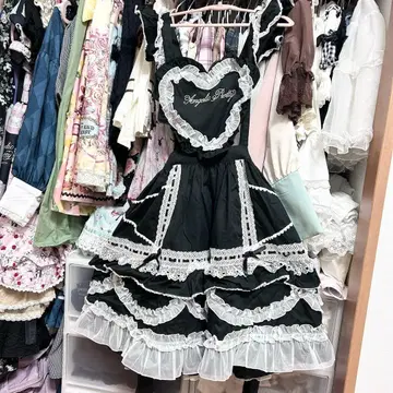 Angelic Pretty 하트 흉부 패드 부착 스커트 블랙 화이트