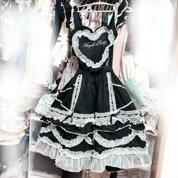 Angelic Pretty 하트 흉부 패드 부착 스커트 블랙 화이트