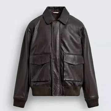 ZARA 남성용 천연 가죽 가죽 자켓 다크 브라운 브라운 루즈 사이즈 옷깃