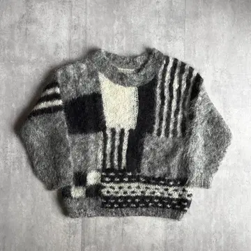 [80s vintage] 모헤어 니트 샤기 기하학 짧은 기장 50s 60s