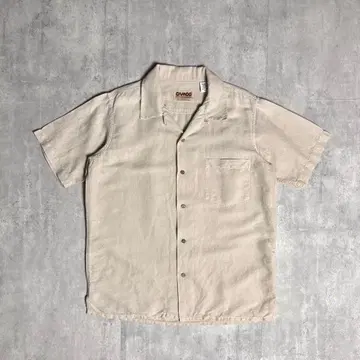 [ 90s vintage ] 린넨 x 코튼 오픈 카라 린넨 셔츠 무지 인도산