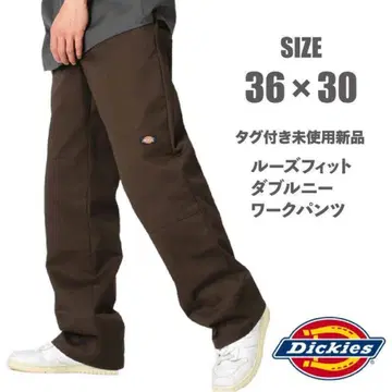 Dickies 루즈핏 더블니 워크 팬츠 브라운 36 x 30