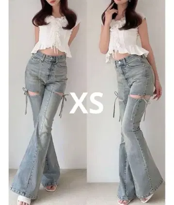 RESEXXY 컷 아웃 리본 데님 팬츠 아이스 블루 XS
