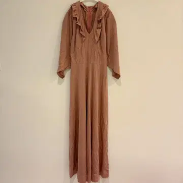 노브랜드 무지 롱 원피스 프릴 V넥 M 복숭아 파티