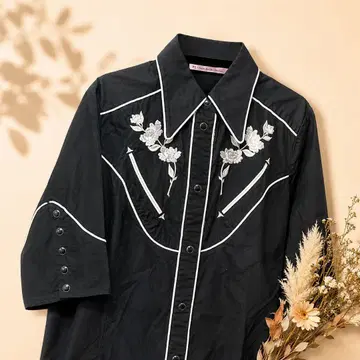 PS PaulSmith 웨스턴 셔츠풍 원피스 꽃무늬 자수 블랙