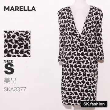 새상품급 MARELLA 원피스 무릎 기장 긴팔 올 패턴 카슈쿨 허리밴딩