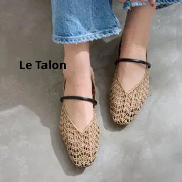 Le Talon 르탈론 스퀘어 크로셰 스트랩 플랫 23 베이지 완판템