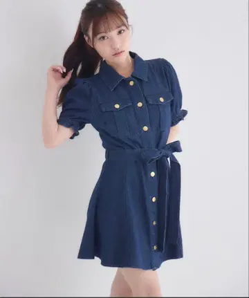 ems excite 리본 데님 미니 원피스