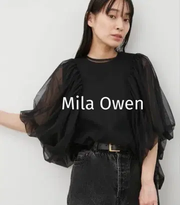 미라 오웬 Mila Owen 튤 소매 반팔 티셔츠 블랙 1