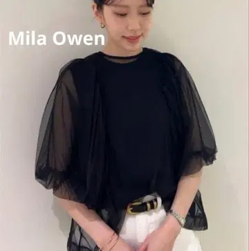 미라 오웬 Mila Owen 튤 퍼프 소매 반팔 티셔츠 블랙 1