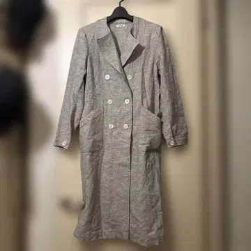 [ BEAMS BOY ] 일본제 울 린넨 더블 롱 코트 라이트 그레이