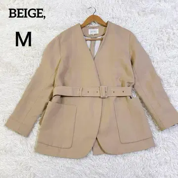 BEIGE, 베이지 벨트 포함 린넨 코튼 노카라 자켓 4