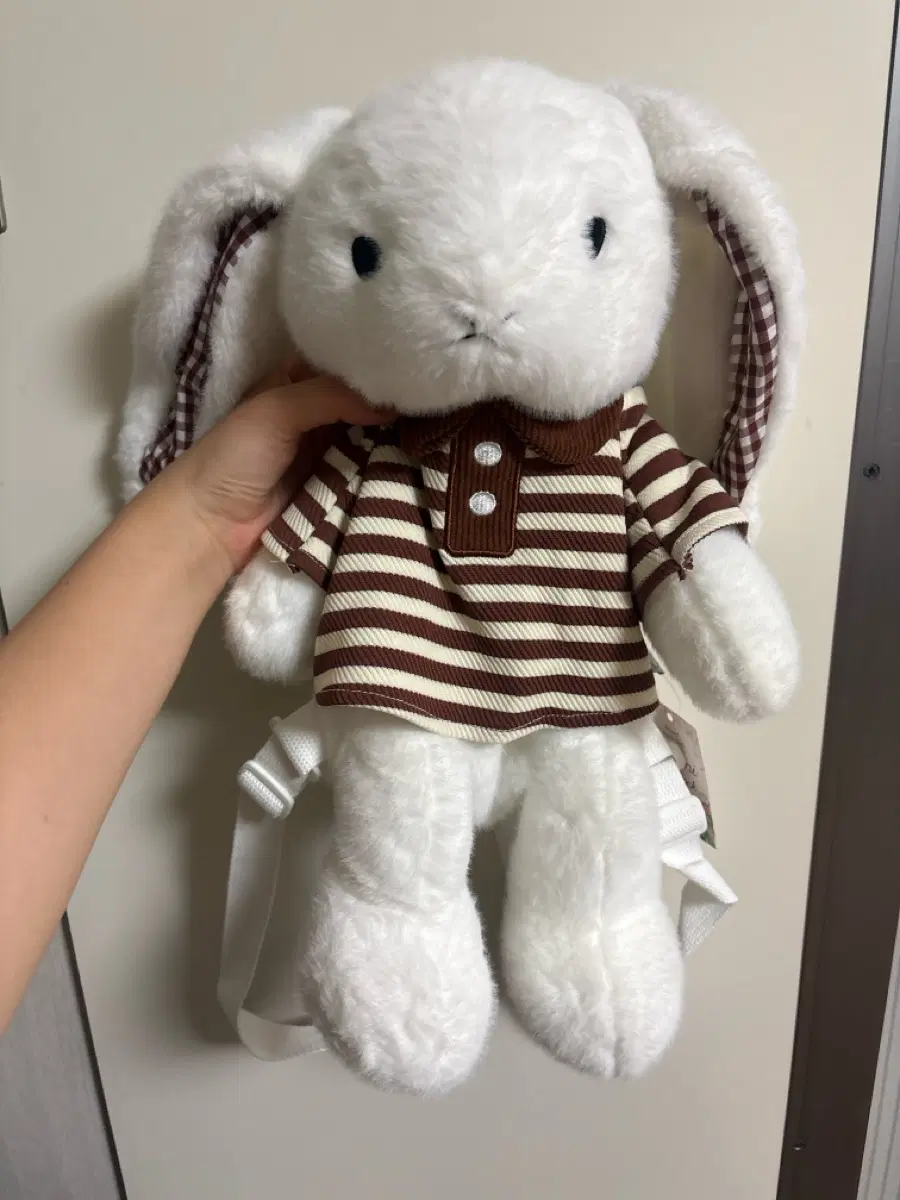 토끼 인형 백팩 갈색 줄무늬