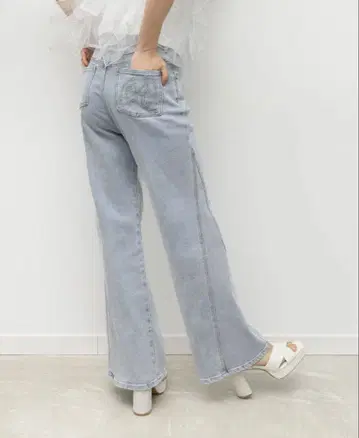RANDA 로고 자수 하이웨스트 데님 팬츠