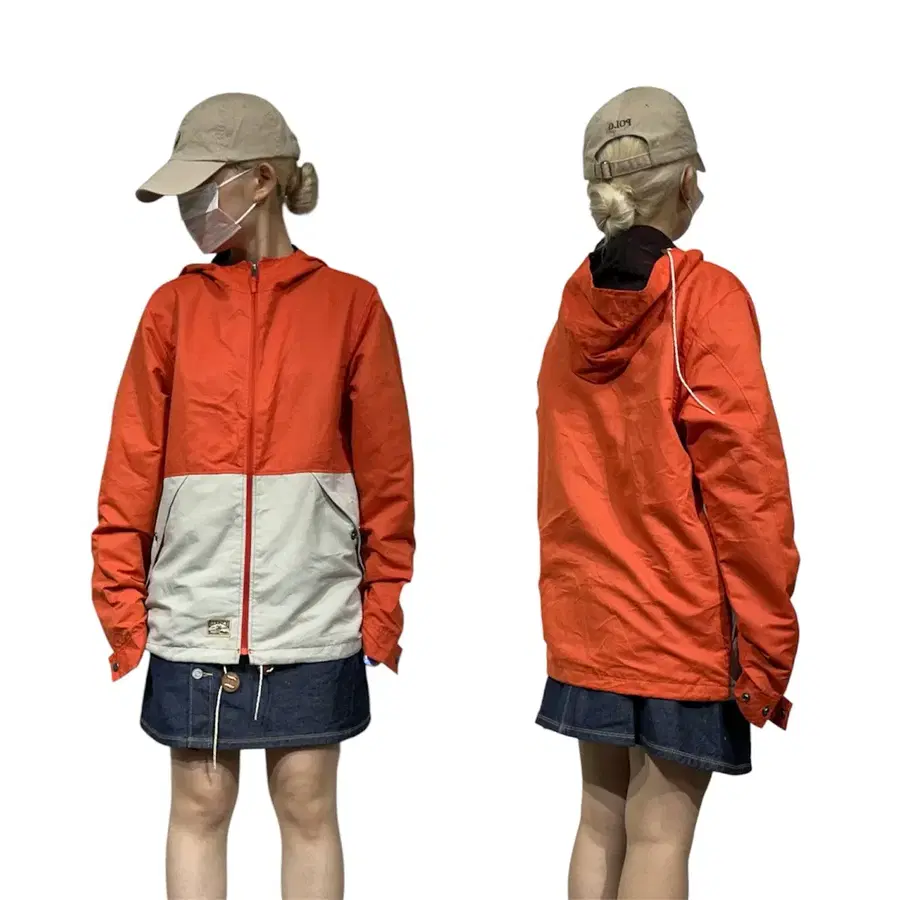Dc 오렌지 베이지 후드 오버핏 바람막이 자켓 S