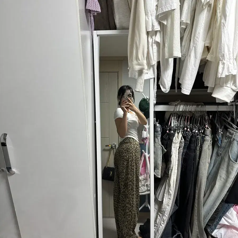 레오파드 패턴 데님 갸루 빈티지 패션