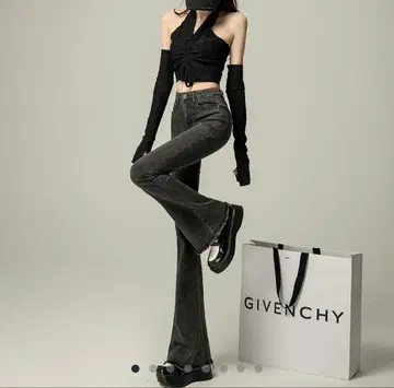 WEVIA 하이웨스트 슬림 플레어 데님 보통 기장 다크 그레이 롱 기장