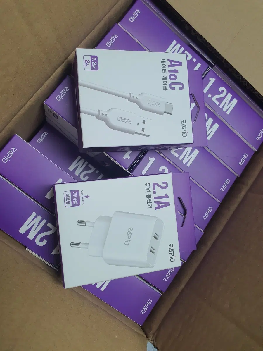 래피드 A to C 데이터 케이블 1.2M / 듀얼 USB 충전기 2.1A 5개 세트